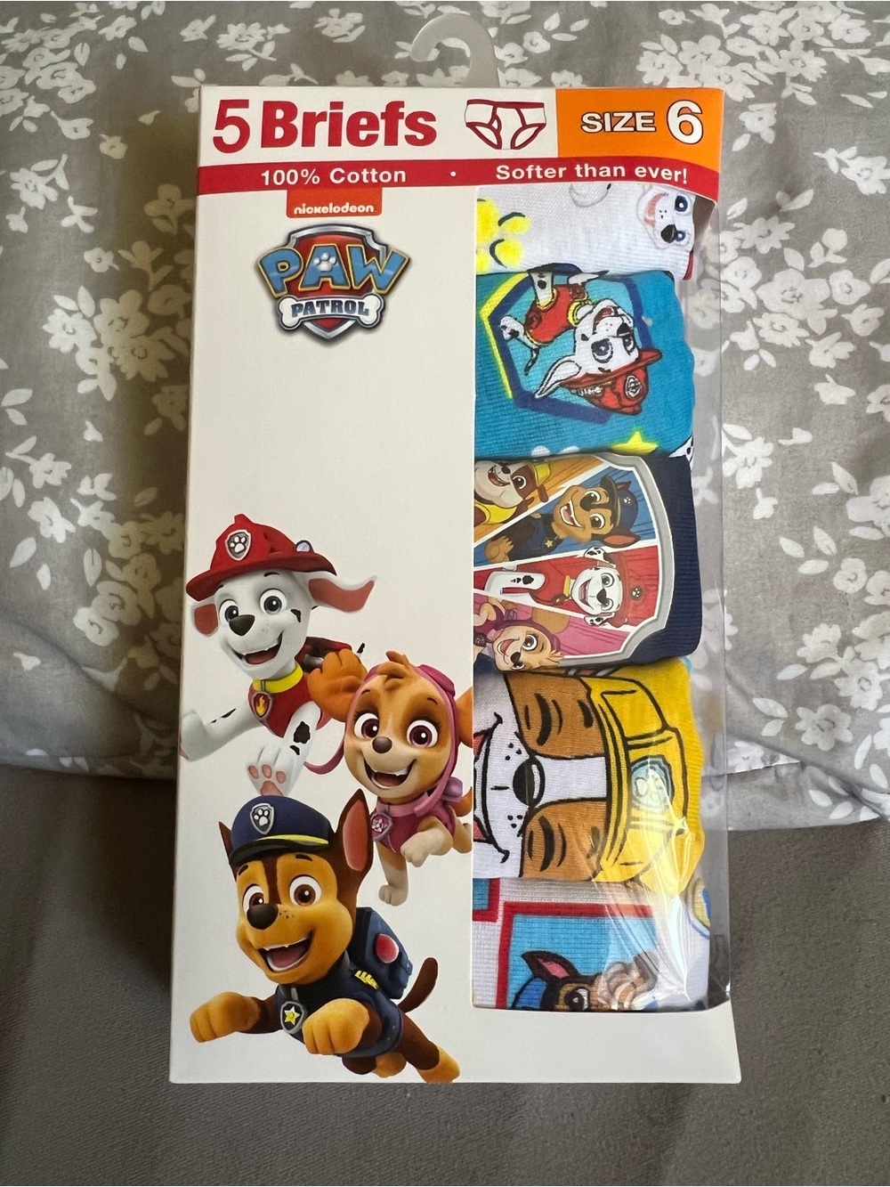 Paw Patrol 5 Briefs, Boy’s Size 6, 100% Cotton, new in sealed package